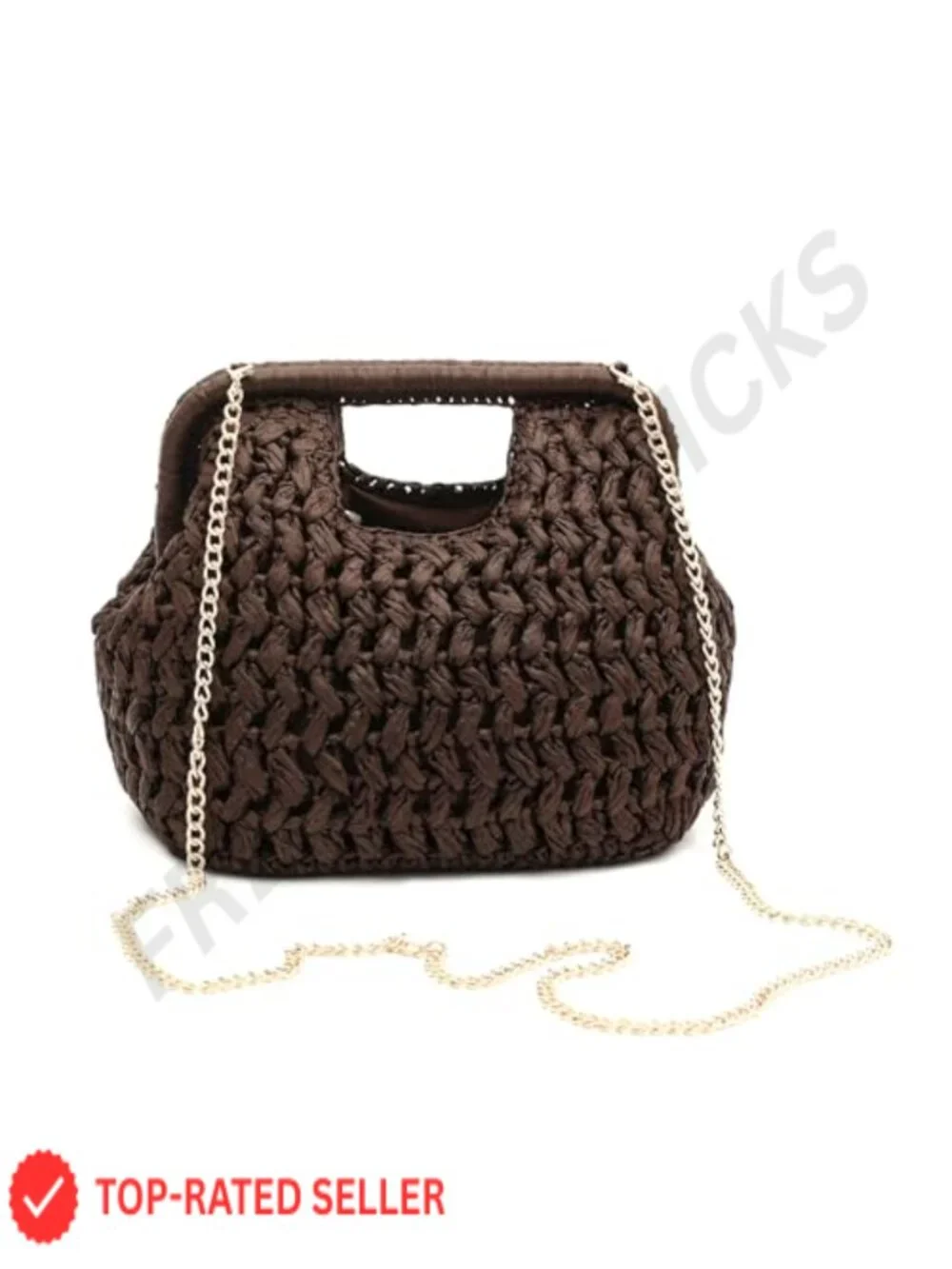 Straw Woven Clutch Handbag Detachable Shoulder Strap Summer Beach Purse
